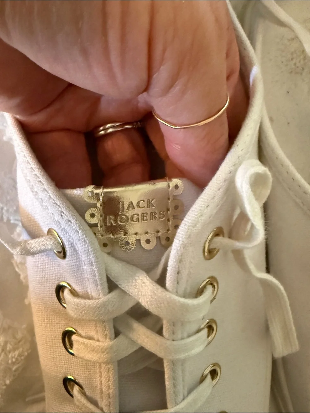 Jack Rogers Cream Canvas Slip-On Lace-Up Sneakers